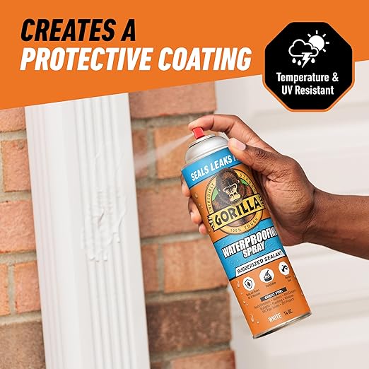 Gorilla Waterproofing Spray, Rubberized Sealant, White, 14 Ounce (Pack of 2) - Seals Out Water, Air, and Moisture