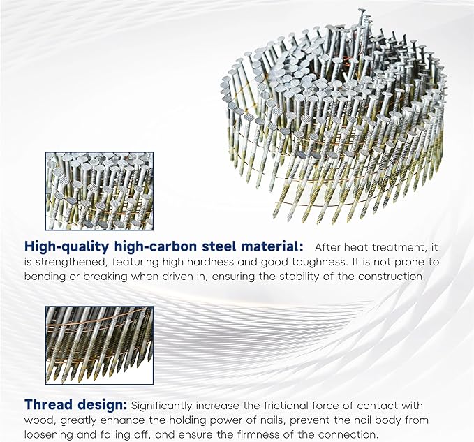 waltyotur 2-1/4Inch x 0.092Inch Collated Wire Coil Siding Nails 15-Degree Full Round-Head Ring 3600 Count Hot-Dipped Galvanized for Rough Nailing of Lathing and Sheathing Materials