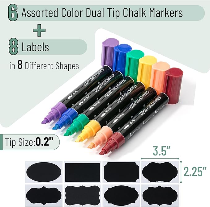 Mr. Pen Chalk Markers - 6 Pack Assorted Colors, 8 Labels, Liquid Chalk Pens for Chalkboard & Glass, Erasable
