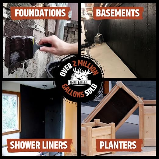 Liquid Rubber Basement and Foundation Repair Sealant - Waterproof Concrete Sealer & Crack Filler - Flexible Coating for Indoor & Outdoor Use - Waterproofing Paint - Black, 1 Gallon