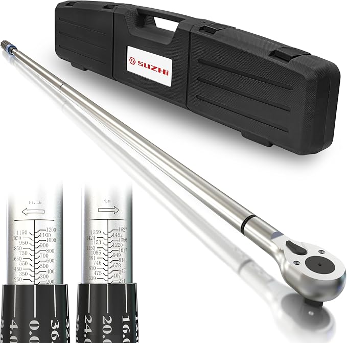 SuZhi 1 Inch Drive Torque Wrench 200-1200 FT.LB / 271-1627 N.M/Aluminum Alloy handle & Cr-Mo Material Head, Heavy Duty, Professional,Dual Direction, Store in Solid Case