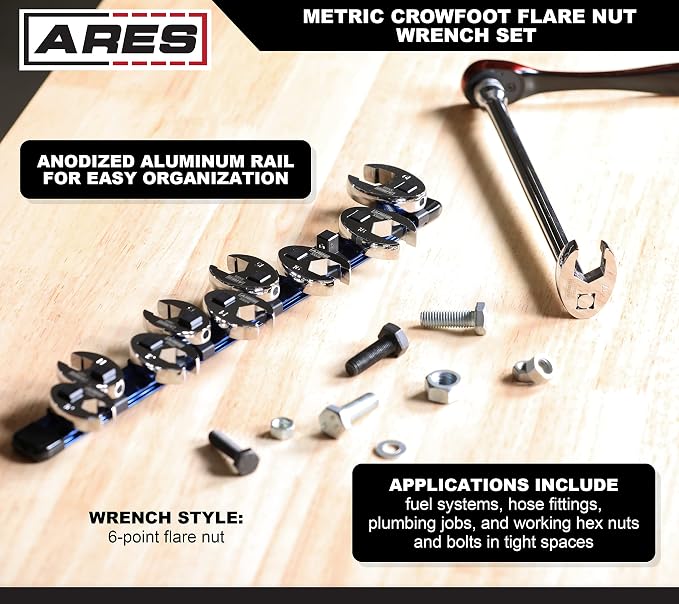 ARES 33010 - 10-Piece Metric Flare Nut Crowfoot Wrench Set