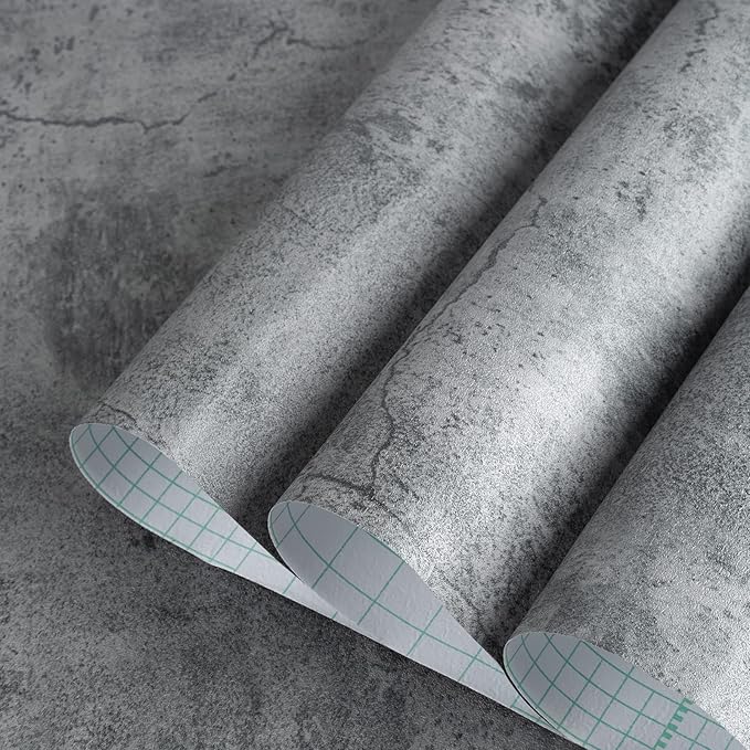 Gray Cement Contact Paper Matte Thick 16x708 inch Grey Concrete Peel Stick Waterproof Wallpaper Industrial Style Kitchen Self Adhesive Wallpaper Bathroom Cabinet Shelf Liner Vinyl Decorative Film