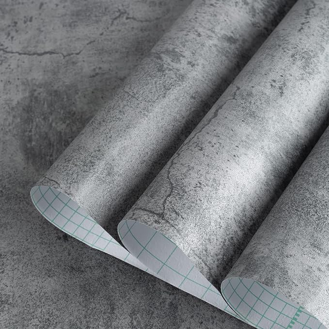 Concrete Peel Stick Grey Countertop Contact Paper Gray Cement Industrial Wall Paper [Thicken] Matte 3D Textured Self Adhesive Waterproof Wallpaper for Office Store Restaurant DIY Decor Wall Sticker