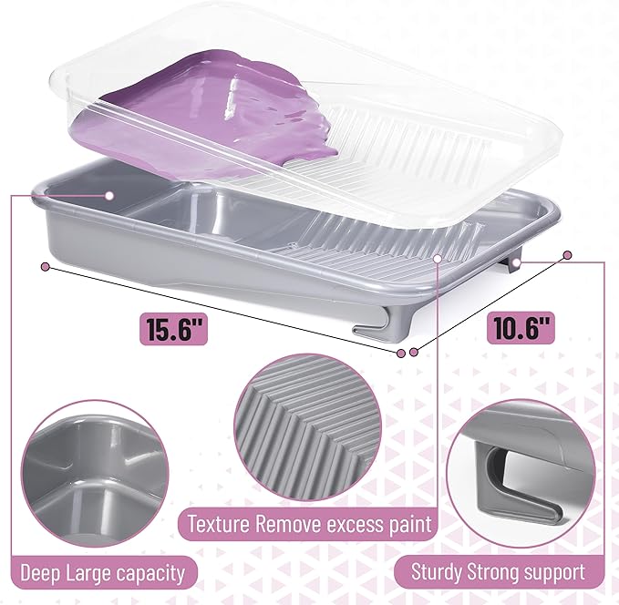 Bates- 9 Inch Paint Roller Kit, 17 pcs, Plastic Paint Tray, Clear Disposable Tray Liners, 4" & 9" Roller Frame, Roller Covers 4" & 9", Angle Brush, Plastic Scrappers, Can Opener and Stirring Rod