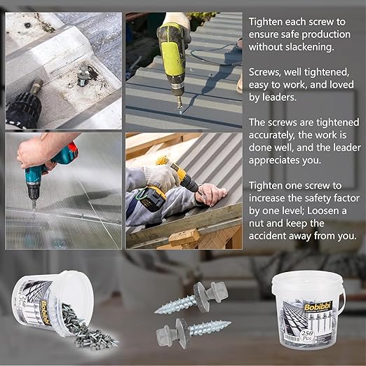 Metal Roofing Screws 10 x 1 inch, Gray Hex Head Sheet Metal Roof Screw with EPDM Washer for Corrugated Roofing (250Pcs)