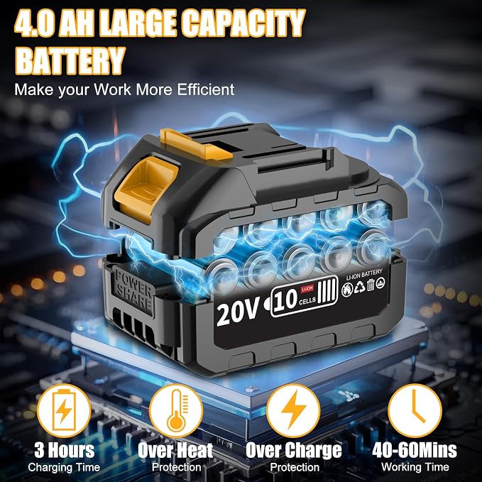 4.0Ah Battery Cordless Impact Wrench, Brushless 1/2 Impact Gun, 320Ft-lbs(430N.m) 20V High Torque Power Impact Driver, Electric Impact for Car Home