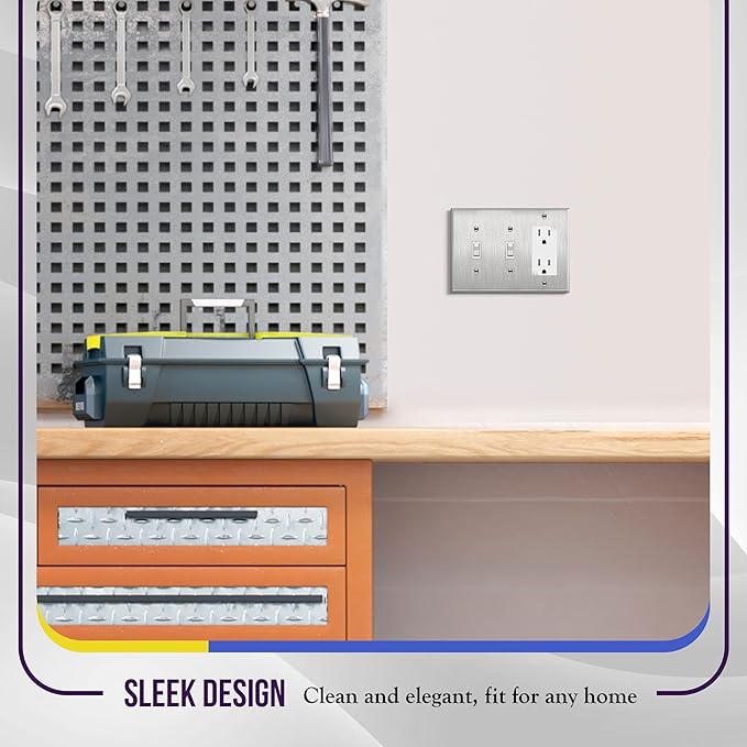 ENERLITES Combination Toggle Light Decorator Switch Metal Wall Plate, Corrosive Resistant, Size 3-Gang 4.50" x 6.38", 430 Gauge Alloy, 771231, Stainless Steel, Silver