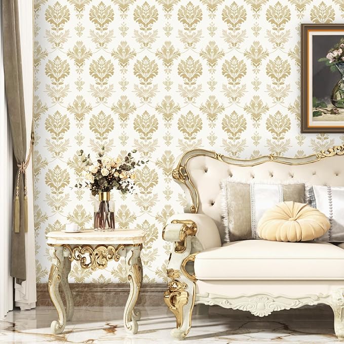 Light Symmetry Floral Peel and Stick Wallpaper 17.5" x 118",Beige | Self Adhesive/Removable/Waterproof/Thick Vinyl Contact Paper for Bathroom Bedroom Shelf Cabinet Drawer,Prepasted,Easy Peel