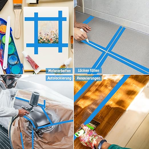 4 Rolls Blue Painters Tape, 1Inch x 55 Yards - Multi-Surface Masking Tape for Wall Painting & DIY Home Use