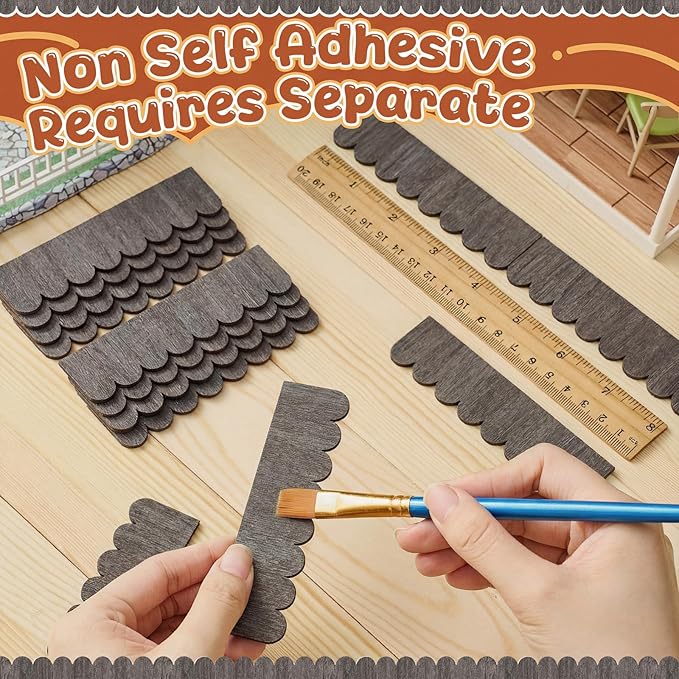 Wenqik 100 Strips Dollhouse Roof Shingles 4.25 x 1.14 Inches Each Mini Fish Scale Wooden Dollhouse Miniature Roofing for 1: 12 Scale Doll House Projects DIY Miniature Landscapes (Taupe)