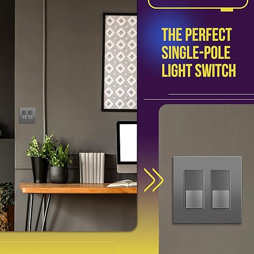 ENERLITES Elite Series Decorator Switch, Paddle Rocker Light Switch, Single Pole, 3 Wire, Grounding Screw, Residential Grade, 15A 120V, UL listed, 91150-SG, Space Gray
