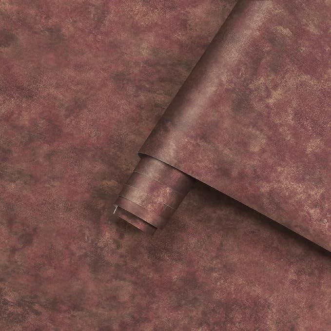 JSEVEM 31"×591" Red Rusty Concrete Wallpaper Peel and Stick Luxury Metallic Industrial Cement Contact Paper Waterproof 3D Textured Adhesive Vinyl Wrap for Countertops Bedroom Living Room Office Walls