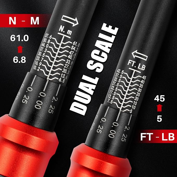 3/8-Inch Drive Click Torque Wrench-5-45Ft-Lb for Car Motorcycle DIY | Adjustable Inch Pound Torque Wrench(6.8-61Nm),72T Dual-Direction Dual Range,3% Precision for Bicycle,Small Engine,Electrical
