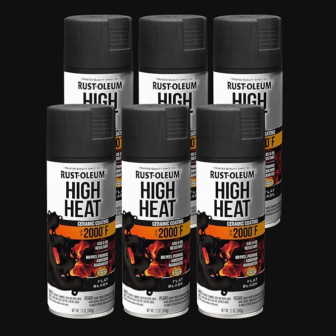 Rust-Oleum 248903-6PK Automotive High Heat Spray Paint, 12 oz, Flat Black, 6 Pack