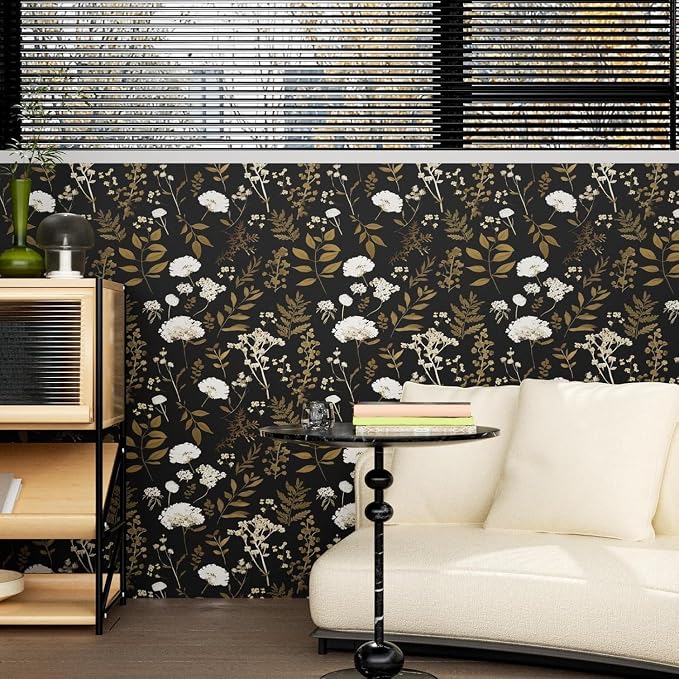 Vintage Dark Floral Leaf Peel and Stick Wallpaper 17.5"x197" | Self Adhesive/Removable/Waterproof/Thick Vinyl Contact Paper for Bathroom Bedroom Shelf Cabinet Drawer,Prepasted,Easy Peel
