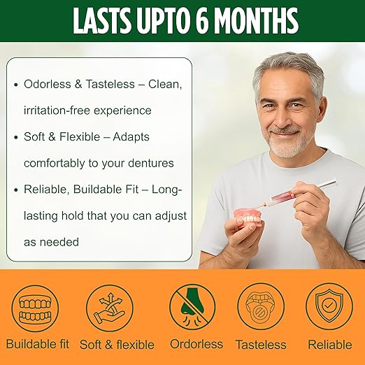 E&E Upper & Lower Denture Reline Kit – 3–6 Month Long-Lasting Soft Silicone Reliner, Refit Loose Dentures, Cushions Gums & Delivers Secure All-Day Comfort