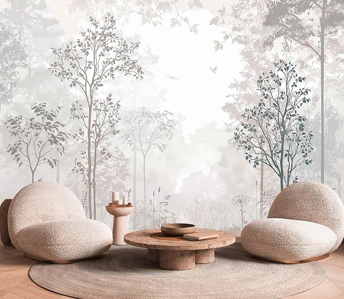 Jdayda Foggy Forest Wallpaper Mural Vintage Woodland Large | 170"x120" Not Self-Adhesive Wall Mural for Living Room Bedroom Bathroom