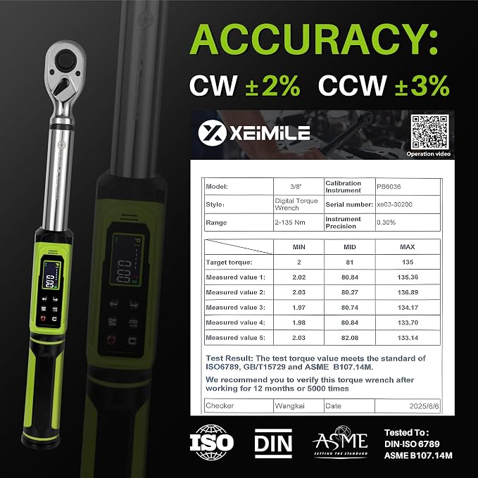 Digital Torque Wrench 3/8" Drive-1.5-99.6Ft.Lb for Car Motorcycle | Electronic Torque Wrench(2-135N.m), Vibration Buzzer LED Indicator,±2% Accuracy 5 Units for Bike Auto Tire Repair DIY
