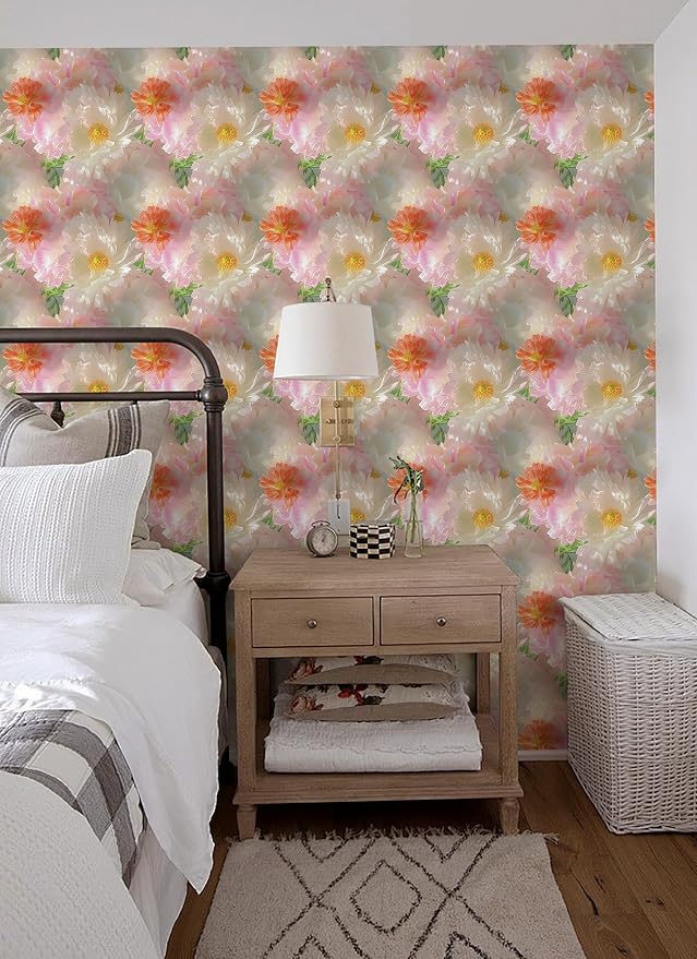 Yasinet Pink Floral Wallpaper Pink Vintage Wallpaper Floral Contact Paper Boho Waterproof Removable Self Adhesive Wall Paper for batnroom/Livingroom/Cabinets Vinyl 17.3''×78.7''