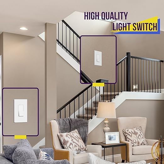 ENERLITES Matte White Light Switch With Screwless Wall Plate, Decorator Paddle Rocker Wall Switch, 3-Way, 3 Wire, Grounding Screw, Residential Grade, 15A 120V/277V, UL Listed, 93150-MW-20PCS (20 Pack)