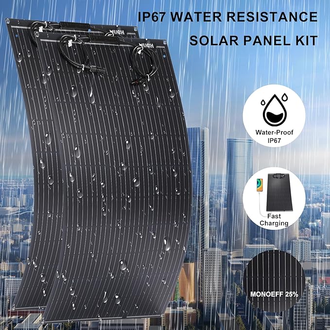 400W Semi-Flexible Solar Panel 12V Monocrystalline Ultra-Flexible Bendable Mono Off-Grid Charger for Marine RV Cabin Van Car Boat Curve Surfaces (4 * 100W)