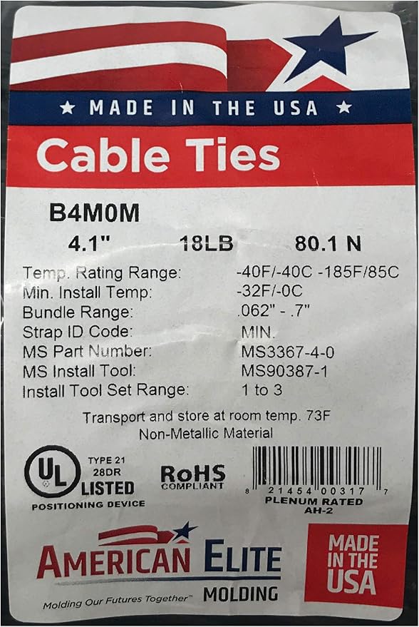 Standard Black 4" Inch Cable Zip Ties 18 Pounds Tensile Strength UV Resistant Wire Wrap - 100 Pack - Made in USA