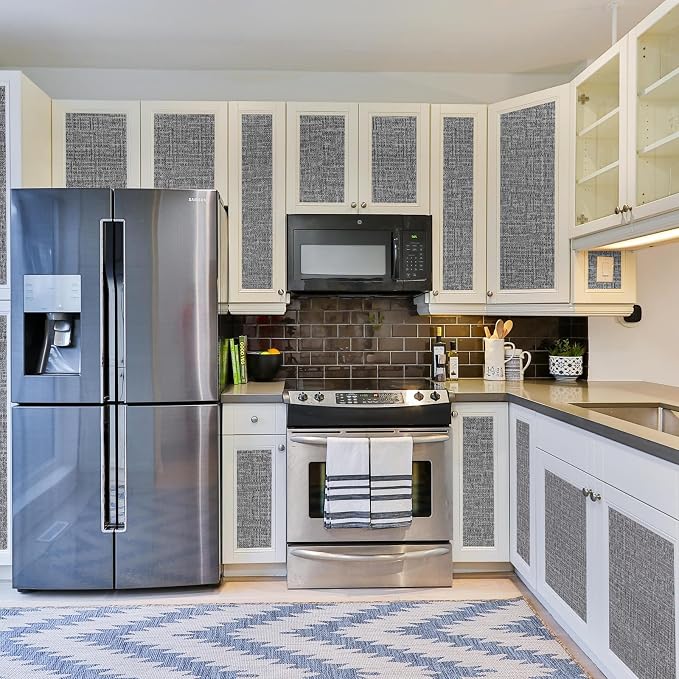 WADILE Grasscloth Peel and Stick Wallpaper 15.7in x 78.7in, Textured Contact Paper for Cabinets, Faux Linen Wall Paper Pull and Stick, Fabric Vinyl Wallpaper Self Adhesive Dark Gray | Textured contact paper, Faux linen, Vinyl material, Cabinets, Self a...