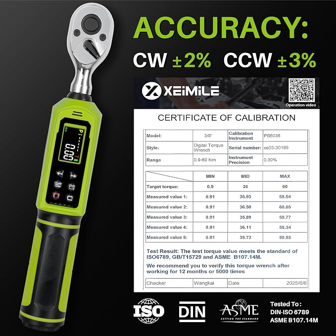 Digital Torque Wrench 3/8"Drive-0.66-44.25Ft.Lb for Bike Motorcycle | Electronic Torque Wrench(0.9-60N.m), Vibration Buzzer LED Indicator, ±2% Accuracy 5 Units for Precision Parts Engine Repair