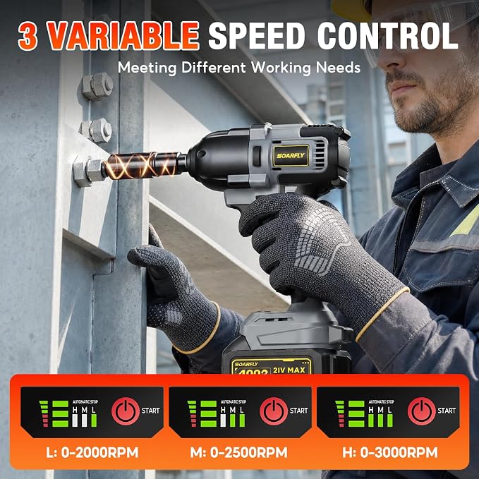 1/2" Cordless Impact Wrench, 738 Ft-lbs (1000 N.m) Impact Gun | 2x 4.0Ah Batteries, 3 Speed, Brushless Motor, LED Light, 6 Sockets, High Torque Impact Driver for Home Car/Mower/Truck RV
