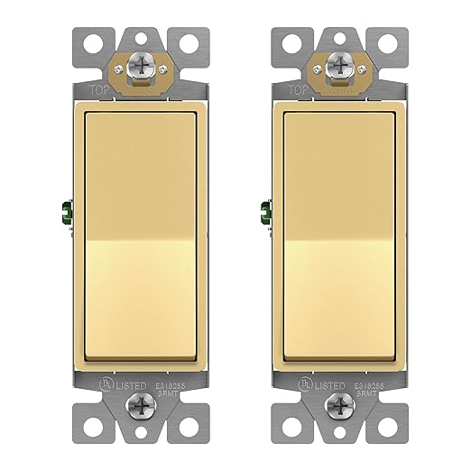 ENERLITES 3-Way Decorator Paddle Light Switch, Gloss Finish, Single Pole or Three Way, 3 Wire, Grounding Screw, Residential Grade, 15A 120V/277V, UL Listed, 93150-GD2P, Gold Color (2 Pack)