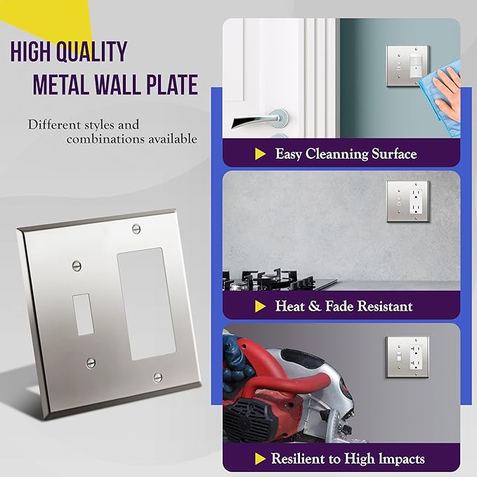 ENERLITES Combination Toggle and Decorator Switch Metal Wall Plate, Stainless Steel 201, Corrosion Resistant, Size 2-Gang 4.50" x 4.57", 771131-PC, Polished Chrome, Silver