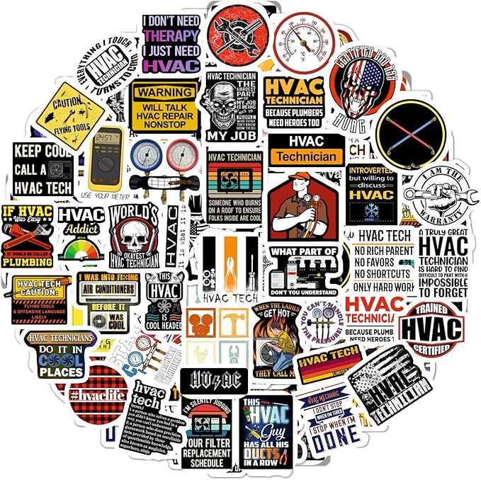BulbaCraft 100Pcs Funny HVAC Stickers and Decals for Hard Hat — Gifts for HVAC Technicians, Environmental Control Systems, Gifts for Women & Men