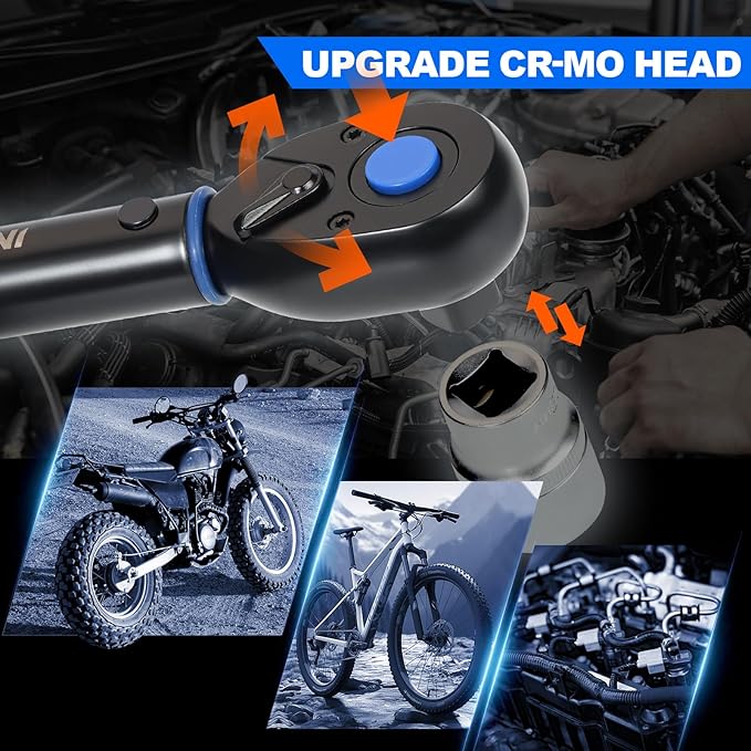 3/8 Torque Wrench, 5-50Ft.Lb, UPGRADE torque wrench car | 6.8-67.8Nm, ±3% Precision Dual-Direction, 72 Tooth Click Adjustable Torque Wrench for moto Truck Car Tire Maintenance, Blue