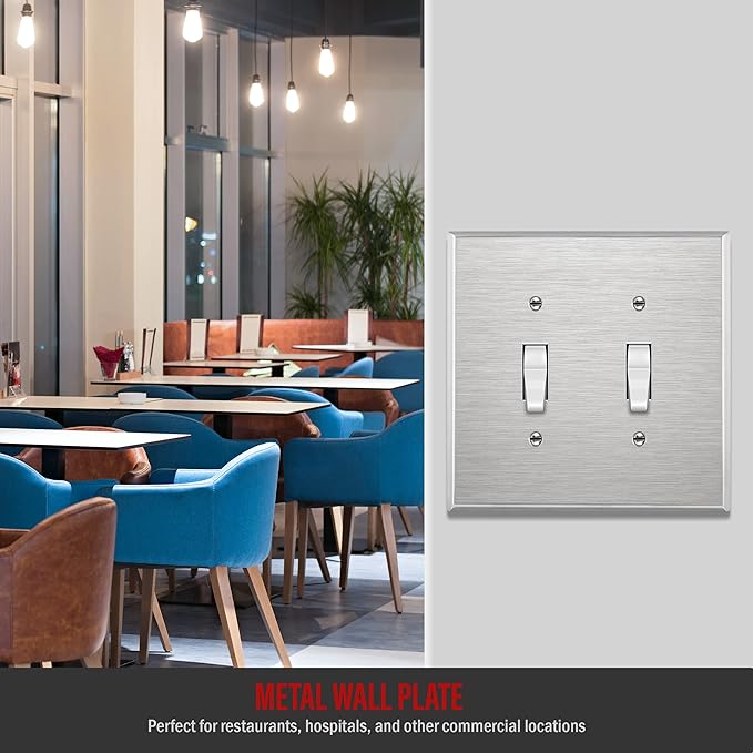 ENERLITES Toggle Light Switch Metal Midway Wall Plate, Corrosion Resistant, Mid-Size 2-Gang 4.88" x 4.92", UL Listed, 7712M, 430 Stainless Steel, Silver