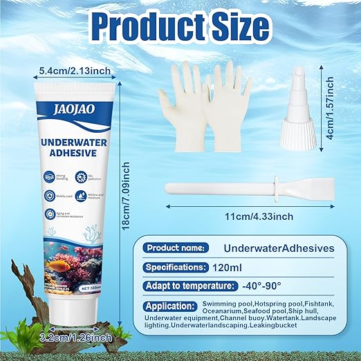 JAOJAO Aquarium Safe Silicone, Aquarium Silicone Clear Underwater Sealant Marine Waterproof Strong Adhesion Good Flexibility Underwater Bonding for Fish Tank, Pools Transparent, 120ml