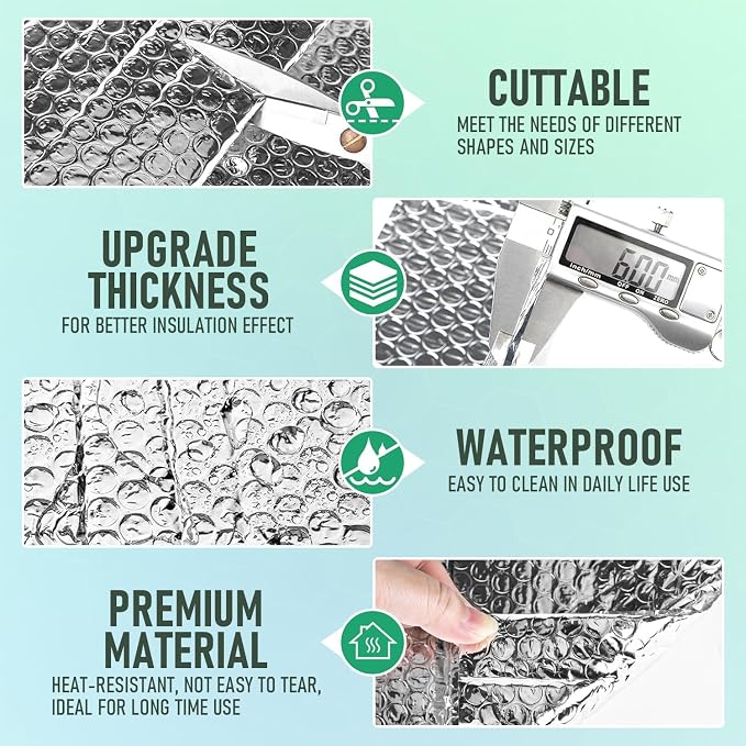 16p 24"x47" Garage Door Insulation Kit, 6mm Double Bubble Reflective Foil | For 2 Car Reflective Aluminum Foil Summer & Winter Barrier Sheets for Garage Greenhouse Attics Walls