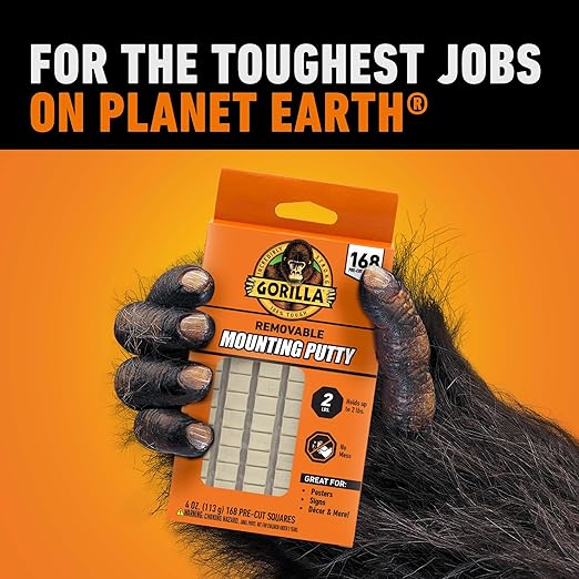 Gorilla Mounting Putty, Natural Tan Color, 168 Pre-Cut Squares (Pack of 2) - Non-Toxic Removable & Repositionable Wall Putty