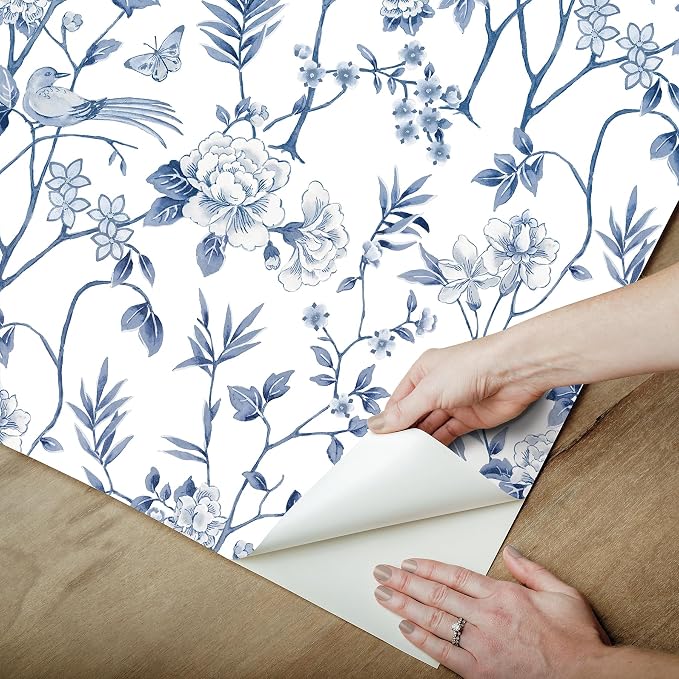 NuWallpaper Chinoiserie Garden Indigo Peel and Stick Wallpaper, NUS6363