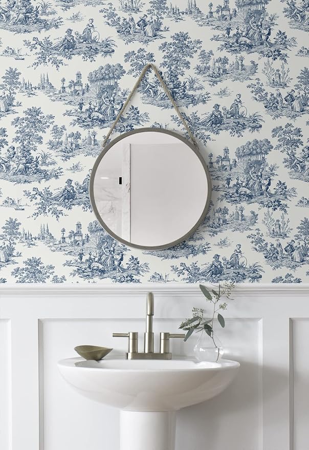NextWall Chateau Toile Peel and Stick Wallpaper (Navy Blue)
