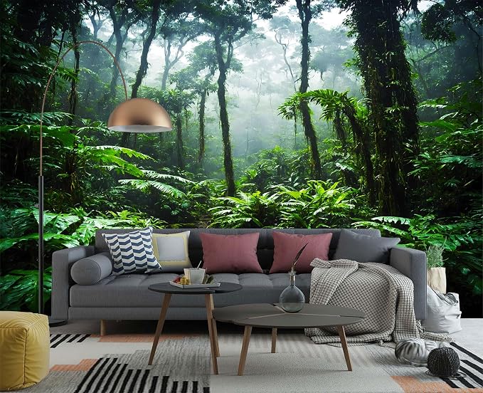 YIHWM-Peel and Stick Tropical Rainforest Wallpaper Green Jungle wall Mural | Tear-resistant,with a substantial feel;Will not be damaged during repositioning.Bathroom,Bedroom wallpaper.XL-157"x108"