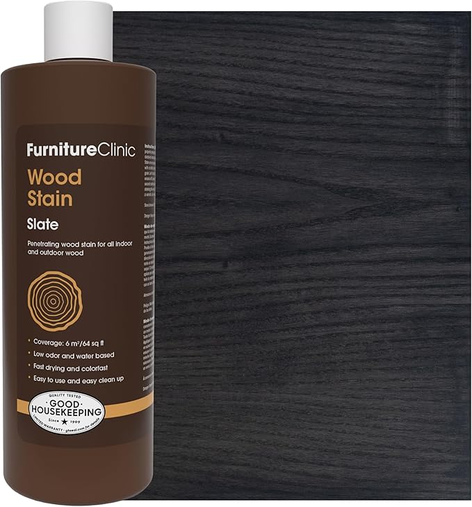 Furniture Clinic Wood Stain | Slate | Water Based | Fast Drying, Low Odor, & Non-Toxic | for Indoor & Outdoor Furniture and More | Multiple Finishes | (17oz / 500ml)