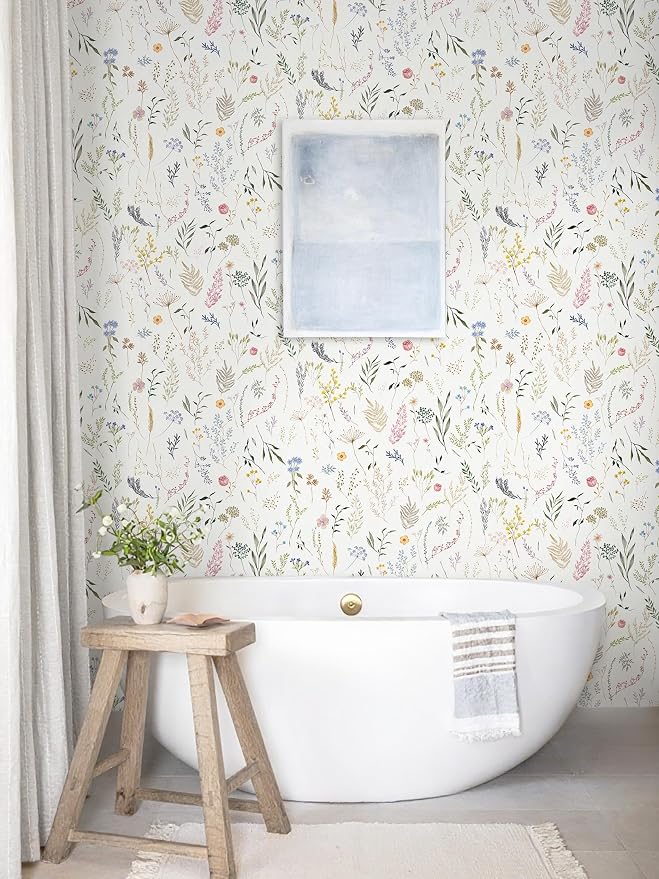 Dimoon 118"x16.1" Floral Peel and Stick Wallpaper Beige Contact Paper Thicken Wallpaper Delicate Flower Waterproof Green Leaf White Self Adhesive Removable Wall Paper Shelf Liner Decal Vinyl Roll