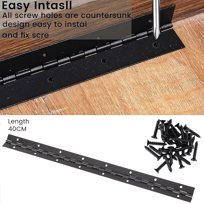 2PCS 16Inch Heavy Duty Piano Hinge,0.05" Thickness,2" Open Width Stainless Steel Black Continuous &Piano Hinge with Holes and Screws.
