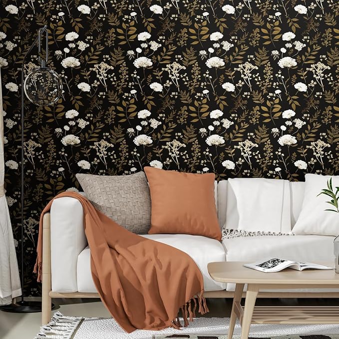 Vintage Dark Floral Leaf Peel and Stick Wallpaper 17.5"x197" | Self Adhesive/Removable/Waterproof/Thick Vinyl Contact Paper for Bathroom Bedroom Shelf Cabinet Drawer,Prepasted,Easy Peel