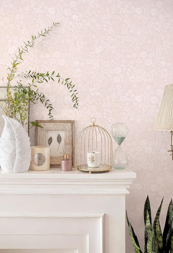 Guvana Pink and White Peel and Stick Wallpaper Floral Wallpaper Slef Adhesive Removable Waterproof Contact Paper Boho Wall Paper for Living Room Bedroom Stair Kitchen Bathroom 17.3''x78.7''