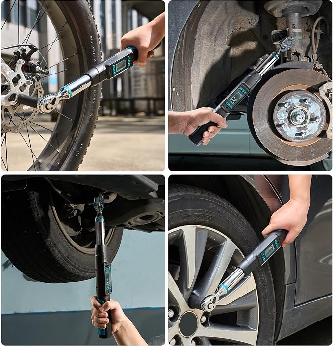 Seesii 3/8" Digital Torque Wrench, 0-162 ft-lb/0-220 N·m, ±2% Accuracy | Buzzer & LED Alert, Peak & Track Mode, Dual Direction Ratchet, 5 Units of Measure, for Bike, Motorcycle, Automotive Repair