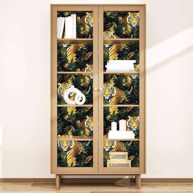 Gold Vintage Tiger Peel and Stick Wallpaper 17.5" x 118" | Waterproof Vinyl Self Adhesive Removable Renter Friendly Floral Contact Paper