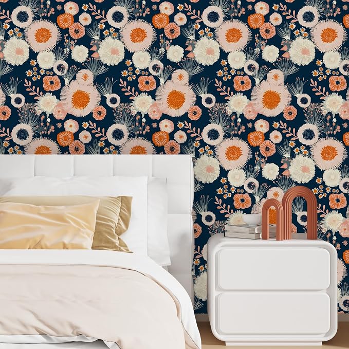 Vintage Blue/Pink Boho Floral Peel and Stick Wallpaper 17.5"x393" | Self Adhesive/Removable/Waterproof/Thick Vinyl Contact Paper for Bathroom Bedroom Shelf Cabinet Drawer,Prepasted,Easy Peel