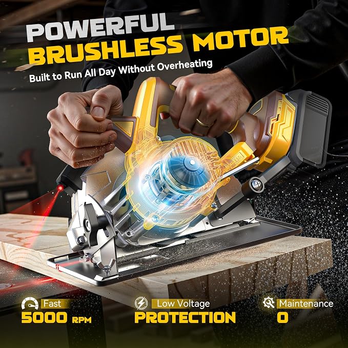 Ecarke 7-1/4" Cordless Circular Saw, Compatible with DeWalt 20V Battery, 5000 RPM Electric Circular Saw with Laser Guide, 2 Blades (24T & 40T), 0–45° Bevel, 2-1/4" Cutting Depth (Tool Only)